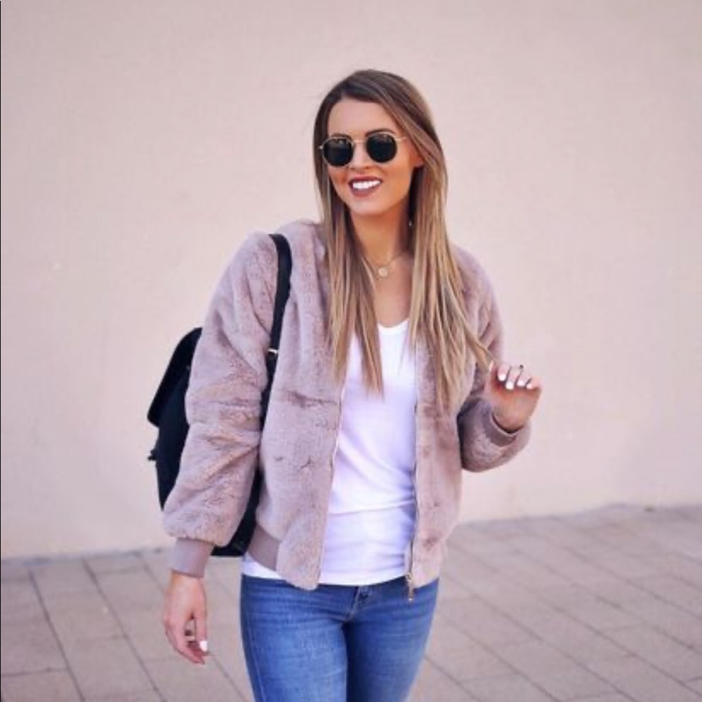 Fuzzy bomber jacket